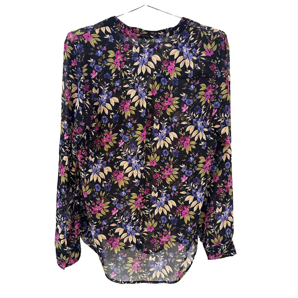 KUT FROM THE CLOTH Sheer Floral Button Up Blouse • Small • black, purple, pink - Picture 3 of 6